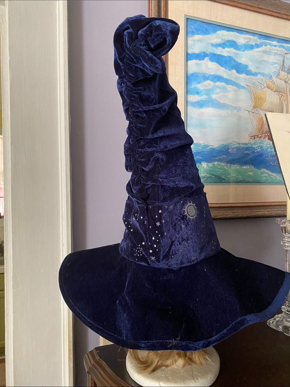 Spirit Hat Womens L/XL Blue Velvet Witch Wizard Slouch Galaxy Halloween like new - Picture 2 of 9